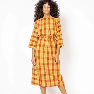 NWT Ace & Jig Casey Dress Sophomore Plaid Print Pockets Tie Waist Belt Midi XS
